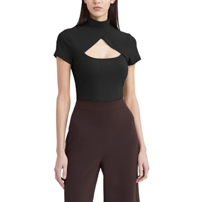 Bcbgmaxazria Womens Cut-out Mock Neck T-shirt In Black