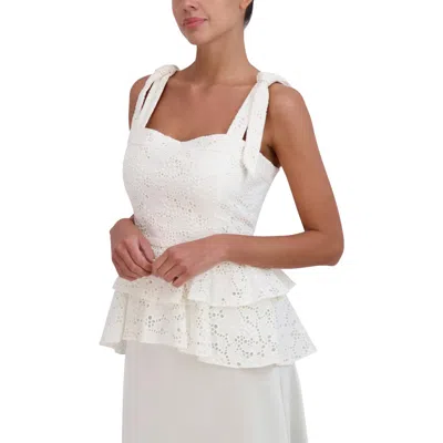 Bcbgmaxazria Womens Embroidered Eyelet Peplum Top In White