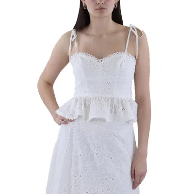 Bcbgmaxazria Womens Eyelet Cotton Peplum Top In White