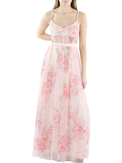 Bcbgmaxazria Women's Floral Tulle Sleeveless Gown In Apricot Blush