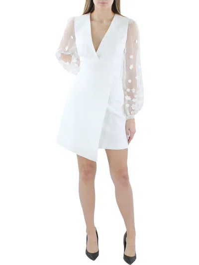 Bcbgmaxazria Womens Floral Sheer Sleeve Cocktail And Party Dress In White