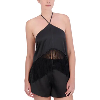 Bcbgmaxazria Womens Fringe Shimmer Halter Top In Black
