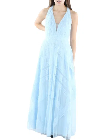 Bcbgmaxazria Womens Halter Textured Evening Dress In Blue