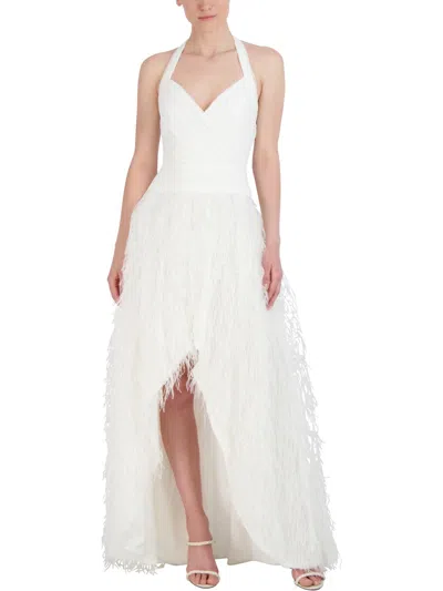 Bcbgmaxazria Feathered Evening Dress In White