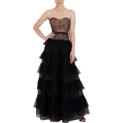 Pre-owned Bcbgmaxazria Womens Lace Floral Formal Evening Dress Gown Bhfo 9244 In Black