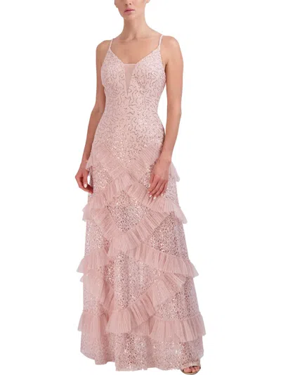 Bcbgmaxazria Womens Lace Sequined Evening Dress In Pink