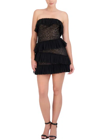Bcbgmaxazria Womens Lace Tiered Cocktail And Party Dress In Black