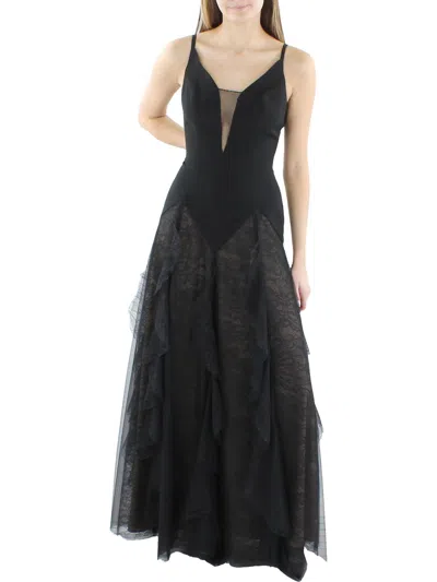 Bcbgmaxazria Womens Lace Trim Ruffled Evening Dress In Black