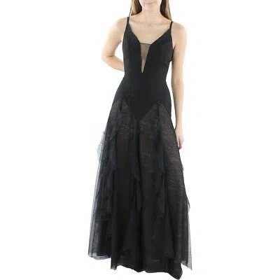 Pre-owned Bcbgmaxazria Womens Lace Trim Ruffled Formal Evening Dress Gown Bhfo 9270 In Black