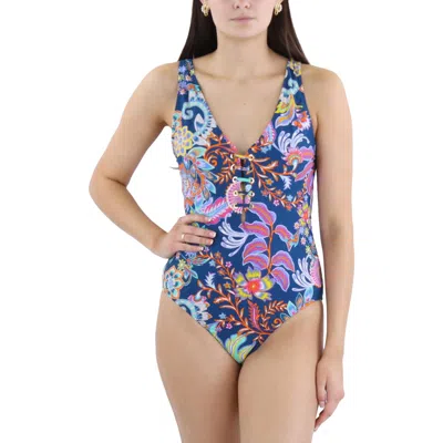 Bcbgmaxazria Womens Lace-up Nylon One-piece Swimsuit In Multi