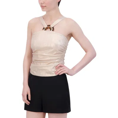 Bcbgmaxazria Womens Metallic Ruched Halter Top In White