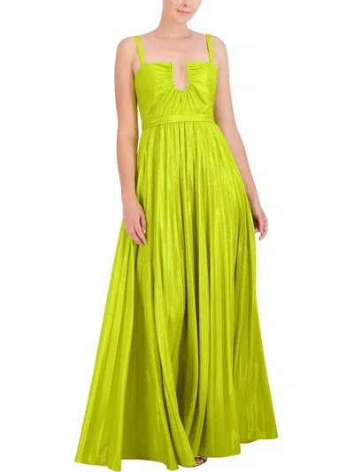 Bcbgmaxazria Womens Metallic Shutter Pleat Evening Dress In Green