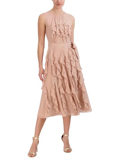 Bcbgmaxazria Womens Midi Cascade Ruffle Cocktail And Party Dress In Pink