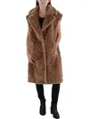 Bcbgmaxazria Womens Notch Collar Midi Faux Fur Coat In Multi