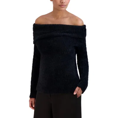 Bcbgmaxazria Womens Off-the-shoulder Ribbed Pullover Sweater In Black