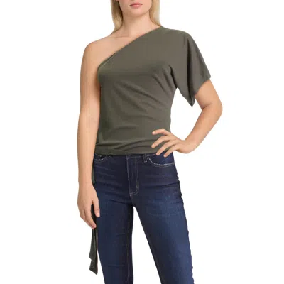 Bcbgmaxazria Womens One Shoulder Side Tie Bodysuit In Green