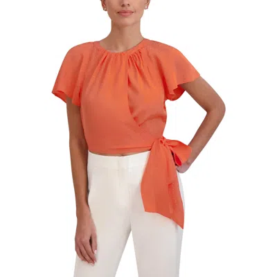 Bcbgmaxazria Womens Pleated Textured Wrap Top In Pink