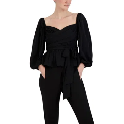 Bcbgmaxazria Womens Puff Sleeve Knot-front Peplum Top In Black