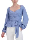 Bcbgmaxazria Peasant Sleeve Peplum Woven Top In Blue