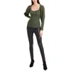 Bcbgmaxazria Womens Ribbed Square Neck Pullover Sweater In Green
