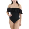 Bcbgmaxazria Womens Ruffled Nylon One-piece Swimsuit In Black