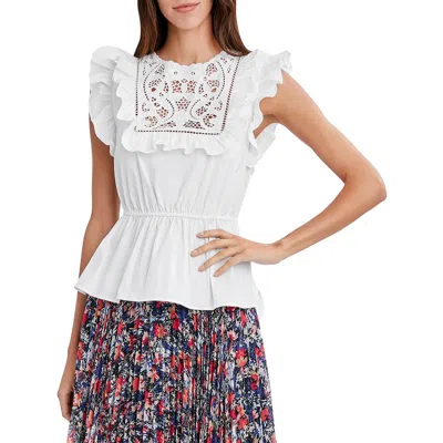 Bcbgmaxazria Womens Ruffled Stretch Pullover Top In White