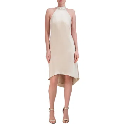 Bcbgmaxazria Halter Satin Cocktail Dress In Beige