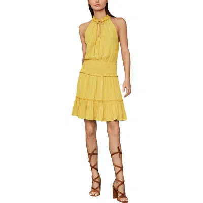 Bcbgmaxazria Womens Satin Tie Neck Flounce Dress In Yellow