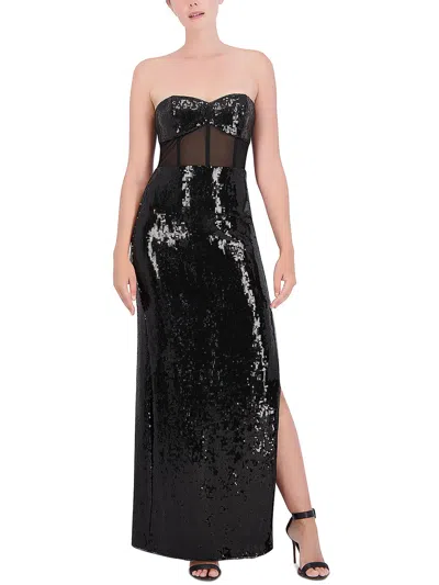 Bcbgmaxazria Strapless Sequined Gown In Black