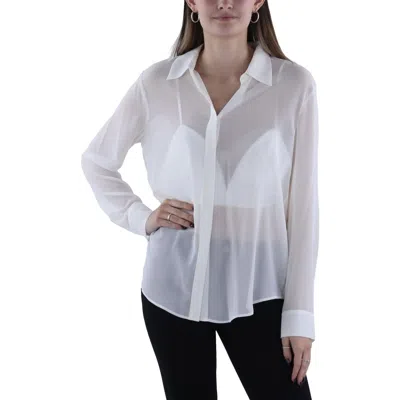 Bcbgmaxazria Womens Sheer Chiffon Button-down Top In White