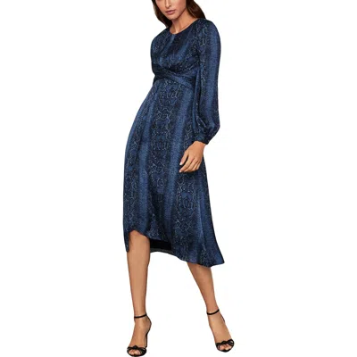 Bcbgmaxazria Womens Snake Print Faux-wrap Midi Dress In Blue