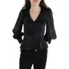 Bcbgmaxazria Womens Solid Satin Peplum Top In Black