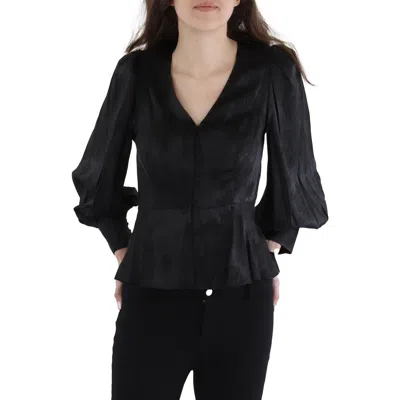 Bcbgmaxazria Womens Solid Satin Peplum Top In Black