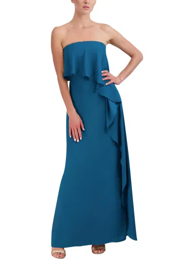 Bcbgmaxazria Womens Strapless Cascade Ruffle Evening Dress In Blue