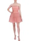 BCBGMAXAZRIA WOMENS STRAPLESS TULLE MINI DRESS