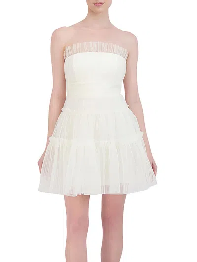 Bcbgmaxazria Strapless Tiered Tulle Mini Dress In White