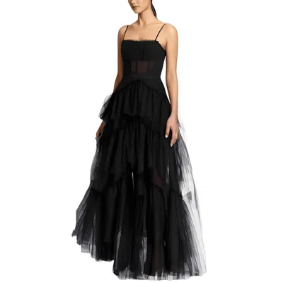 Bcbgmaxazria Womens Tiered Illusion Evening Dress In Black