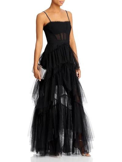 Bcbgmaxazria Womens Tiered Illusion Evening Dress In Black