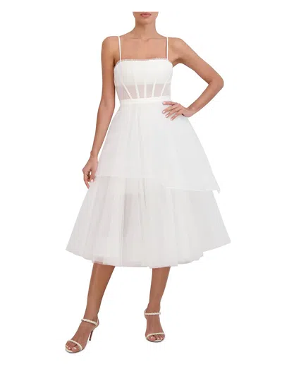 Bcbgmaxazria Womens Tulle Prom Midi Dress In White
