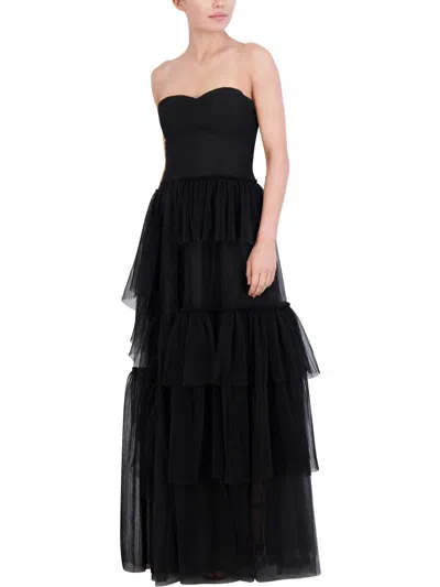Bcbgmaxazria Strapless Tiered Tulle Mini Dress In Black