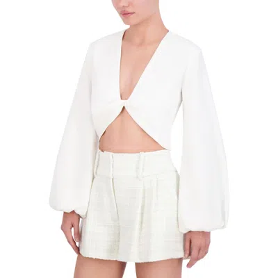 Bcbgmaxazria Womens Twist Front Linen Blend Cropped In White