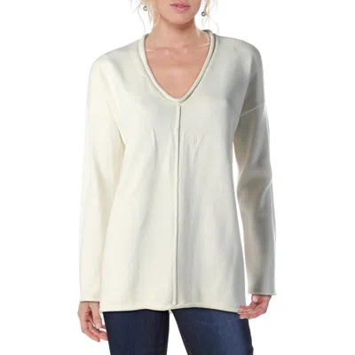 Bcbgmaxazria Womens V-neck Roll Trim Pullover Sweater In White