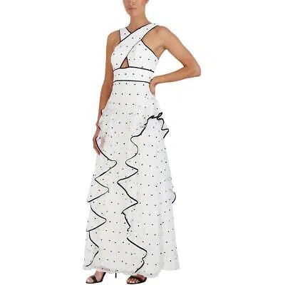 Pre-owned Bcbgmaxazria Womens White Lace Polka Dot Formal Evening Dress Gown 8 Bhfo 7456 In White Camo