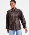 Bcbgmaxazria Womens Zip Front Faux Leather Coat P Xxs Xxl In Brown