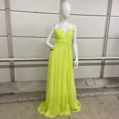 Pre-owned Bcbgmaxazria Ziv Chiffon Gown Women's Size 8 Sunny Lime In Yellow