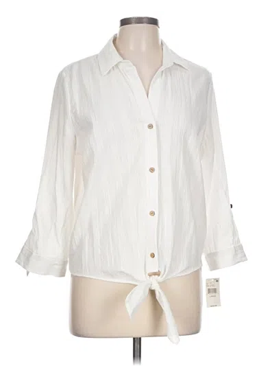 Bcx 3/4 Sleeve Button Down Shirt In White