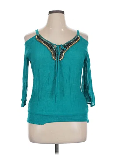 Pre-owned Bcx 3/4 Sleeve Top Teal Cold Shoulder Neckline Tops