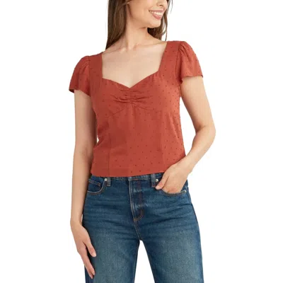 Bcx Blouse Top Women's Juniors Brandy Clip Dot Bodice Sweetheart Neck Pall455 In Brown