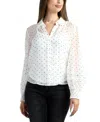 Bcx Junior's Flocked Dot Collared Long-sleeve Top In White