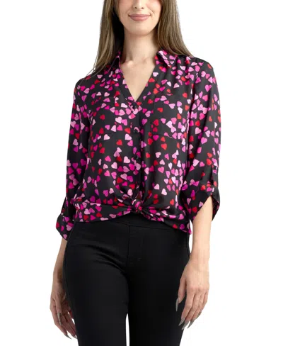 Bcx Junior's Printed Button Up Collar Top In Pink
